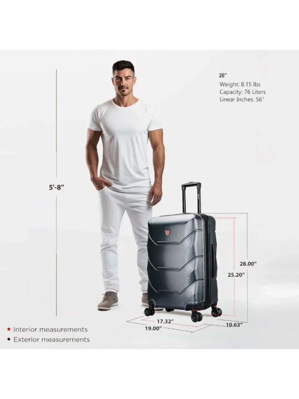 Lightweight 26-Inch Hardside Spinner Luggage - Stylish Green Travel Suitcase